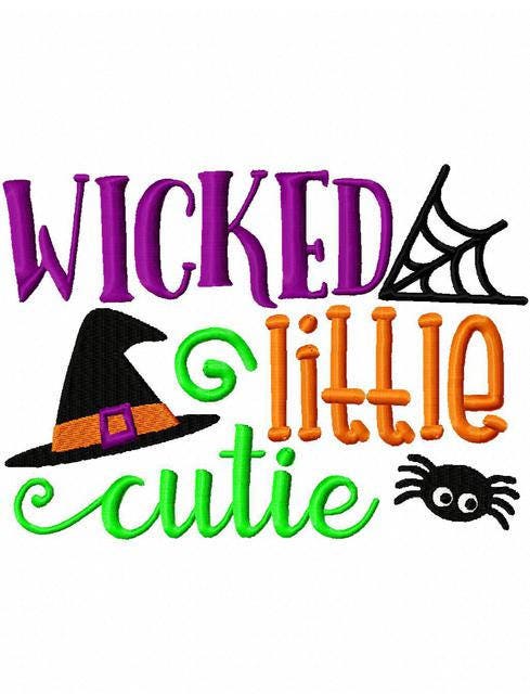 Wicked little cutie saying Halloween machine embroidery design