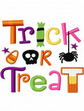 Halloween Trick or Treat saying machine embroidery design