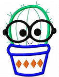 Boy Succulent/cactus wearing glasses appliqué machine embroidery design