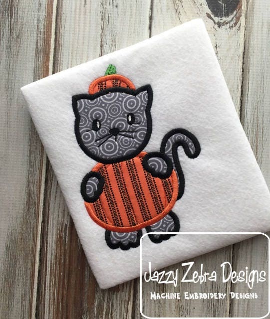Halloween cat in pumpkin costume appliqué machine embroidery design