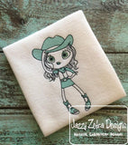 Swirly girl cowgirl sketch machine embroidery design