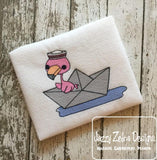 Flamingo in paper boat sketch machine embroidery design