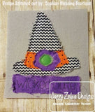 Wicked Cute saying Witch's Hat shabby chic bean stitch applique machine embroidery design