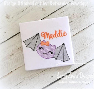 Girl bat motif filled machine embroidery design