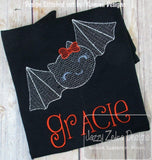 Girl bat motif filled machine embroidery design