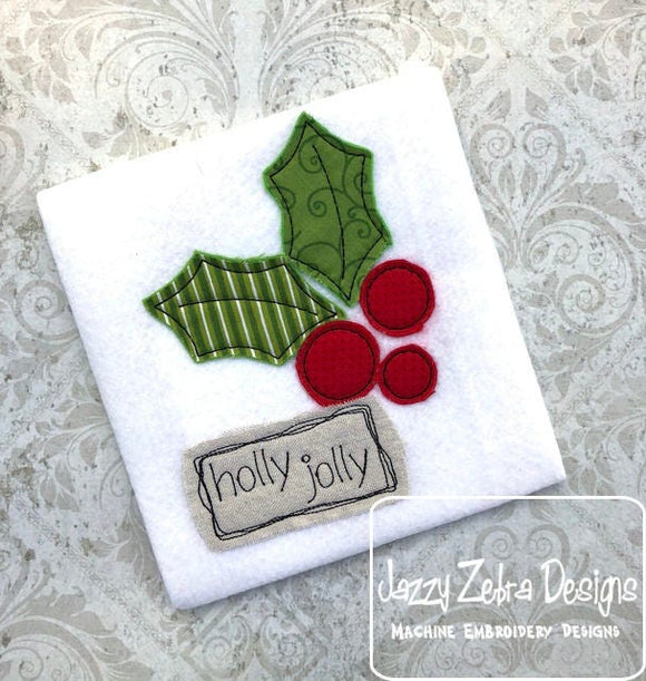 Holly Jolly saying holly shabby chic bean stitch applique machine embroidery design