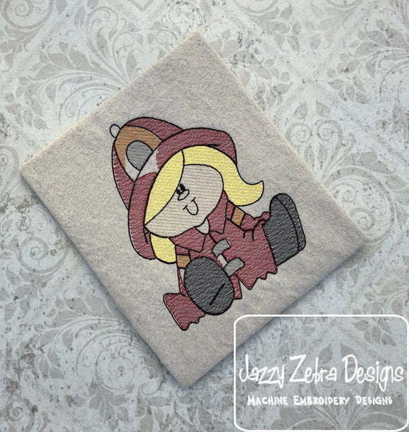 Girl firefighter sketch machine embroidery design