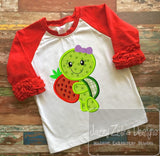 Girl Turtle with strawberry appliqué machine embroidery design