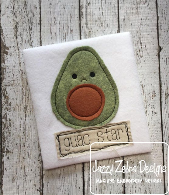 Guac Star saying avocado shabby chic bean stitch appliqué machine embroidery design