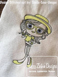 Swirly girl signing peace sketch machine embroidery design