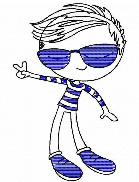 Swirly boy with guitar sketch machine embroidery design – Jazzy Zebra