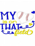 My baseball heart is on that field saying appliqué machine embroidery design