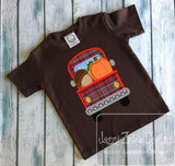 Truck with acorn and pumpkin appliqué machine embroidery design
