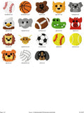 1" Set of 18 mini sports and mascot machine embroidery designs bundle