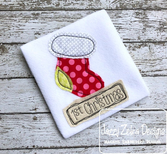 Baby's 1st Christmas stocking shabby chic bean stitch applique machine embroidery design
