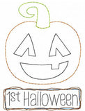 1st Halloween saying jack-lantern pumpkin shabby chic bean stitch applique machine embroidery design