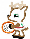 Reindeer playing basketball appliqué machine embroidery design