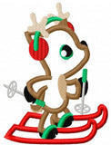 Reindeer skiing appliqué machine embroidery design
