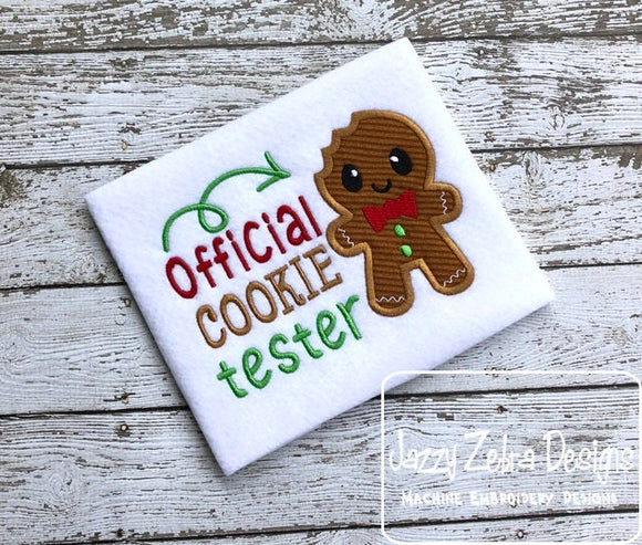 Official cookie tester saying Christmas cookie machine embroidery design
