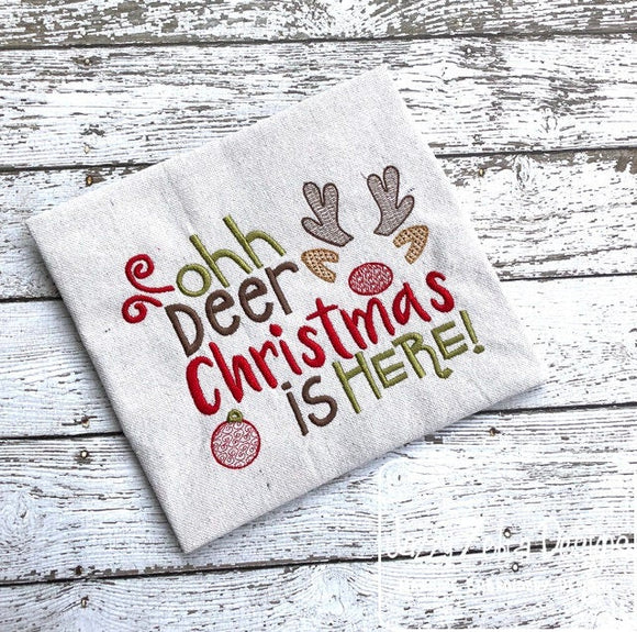 Ohh Deer Christmas is here saying Reindeer sketch machine embroidery design