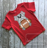 Bull dog with football appliqué machine embroidery design