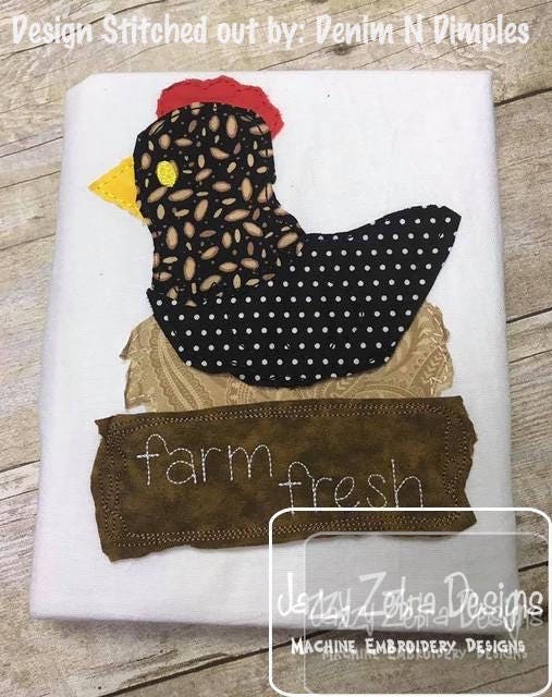 Farm Fresh saying chicken shabby chic bean stitch appliqué machine embroidery design