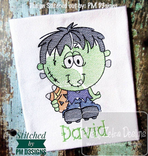 Kid Frankenstein sketch machine embroidery design