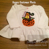 Witch hat on pumpkin appliqué machine embroidery Design