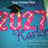 Class of 2027 with graduation cap appliqué machine embroidery design