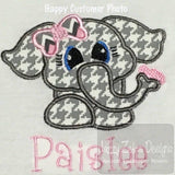 Elephant girl with bow appliqué machine embroidery design