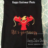 Mardi Gras crayfish/crawfish/mudbug/crawdaddy with beads appliqué machine embroidery design