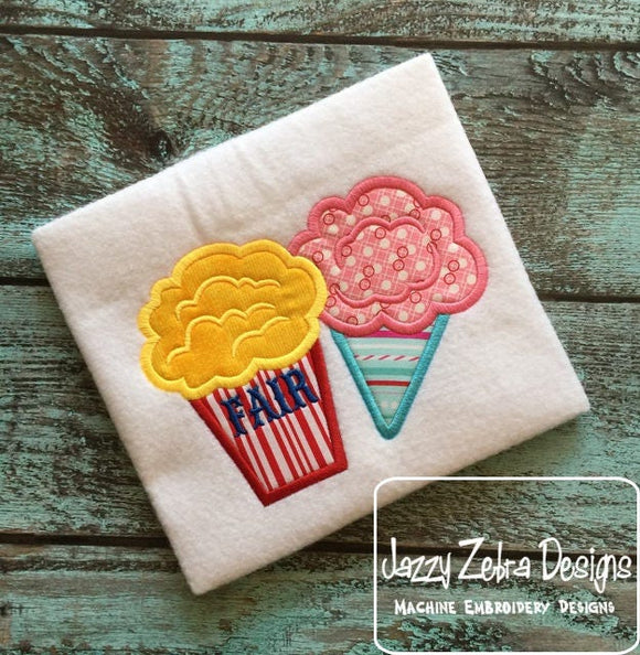 Popcorn and cotton candy applique machine embroidery design