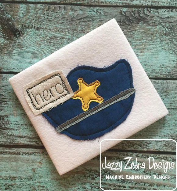 Hero saying Policeman Hat shabby chic bean stitch appliqué machine embroidery design