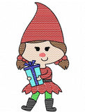Christmas gnome elf sketch machine embroidery design