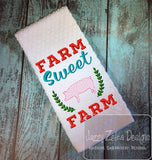 Farm Sweet Farm with pig saying machine embroidery design