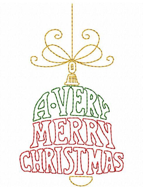 A Very Merry Christmas saying ornament shaped vintage stitch machine embroidery design