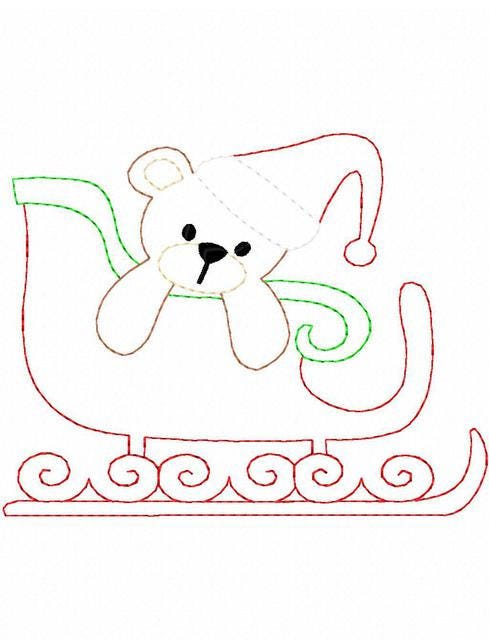 Christmas Bear in sleigh vintage stitch machine embroidery design