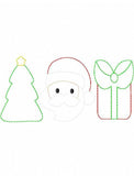Christmas icon trio santa, gift, and tree vintage stitch machine embroidery design
