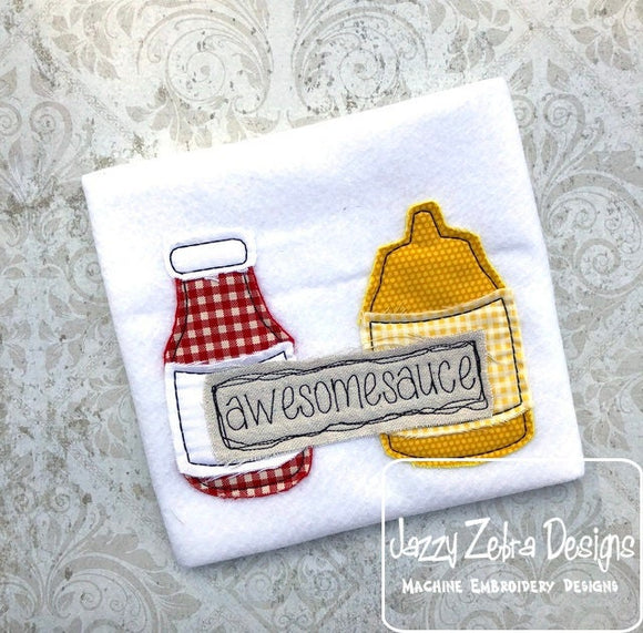 Awesomesauce saying catsup and mustard shabby chic bean stitch applique machine embroidery design