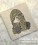 Girl military sketch machine embroidery design