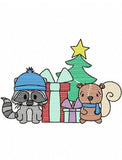Woodland Raccoon and squirrel Christmas sketch machine embroidery design