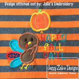 Turkey with Pumpkin balloon appliqué machine embroidery design