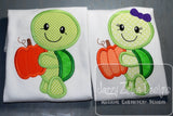 Turtle girl with pumpkin appliqué machine embroidery design