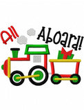 All Aboard saying Christmas train appliqué machine embroidery design