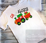 All Aboard saying Christmas train appliqué machine embroidery design