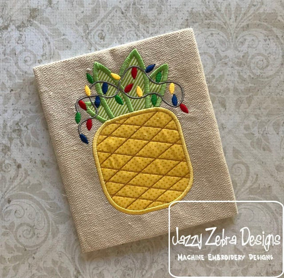 Pineapple with Christmas lights appliqué machine embroidery design