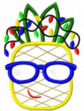 Pineapple boy wearing sunglasses with Christmas lights appliqué machine embroidery design