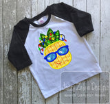 Pineapple boy wearing sunglasses with Christmas lights appliqué machine embroidery design