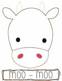 Moo moo says the cow shabby chic bean stitch applique machine embroidery design