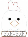 Chicken says Cluck Cluck shabby chic bean stitch applique machine embroidery design